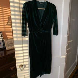 Green velvet party wrap cocktail dress